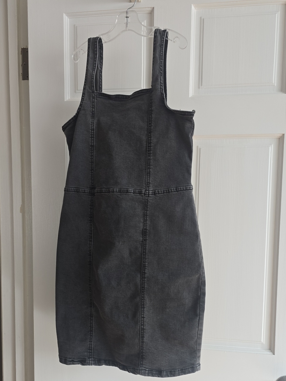 Kid's Wash Black Denim Square-Neck Dress